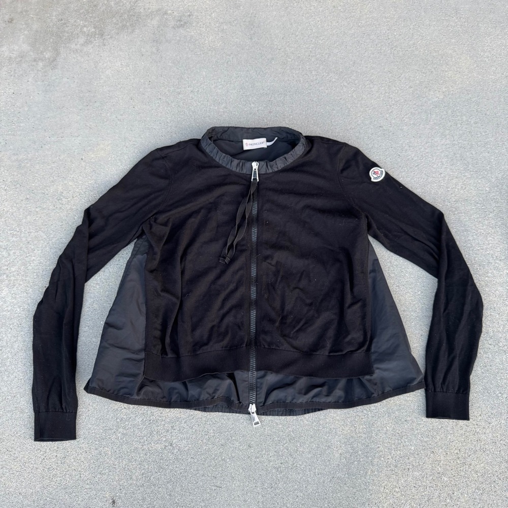 Moncler Maglia Tricot Cardigan Black Mixed Media Zip Up Jacket Women XS